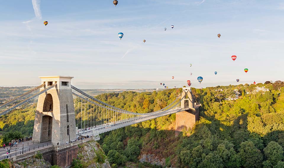 Bristol Suspension Bridge with hot air balloons above